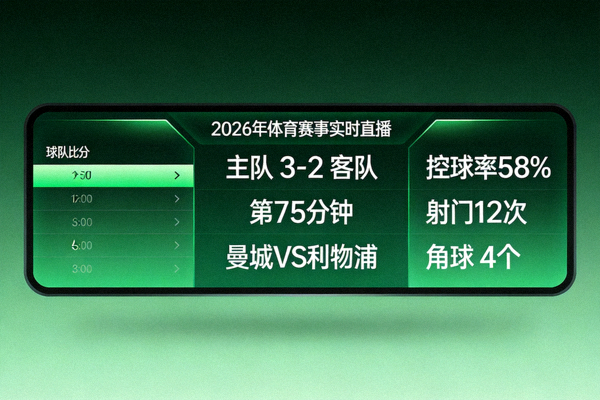 2026年体育赛事实时比分直播界面示意图 - 绿色主题数据面板